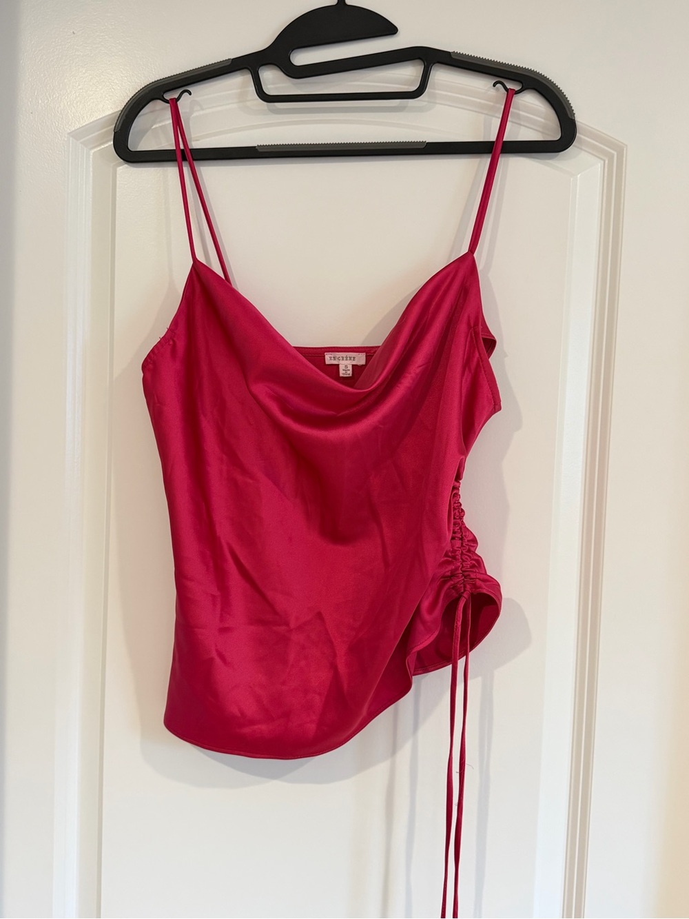 En Creme Fuchsia Satin Cowl Neck Camisole with Side Ruche